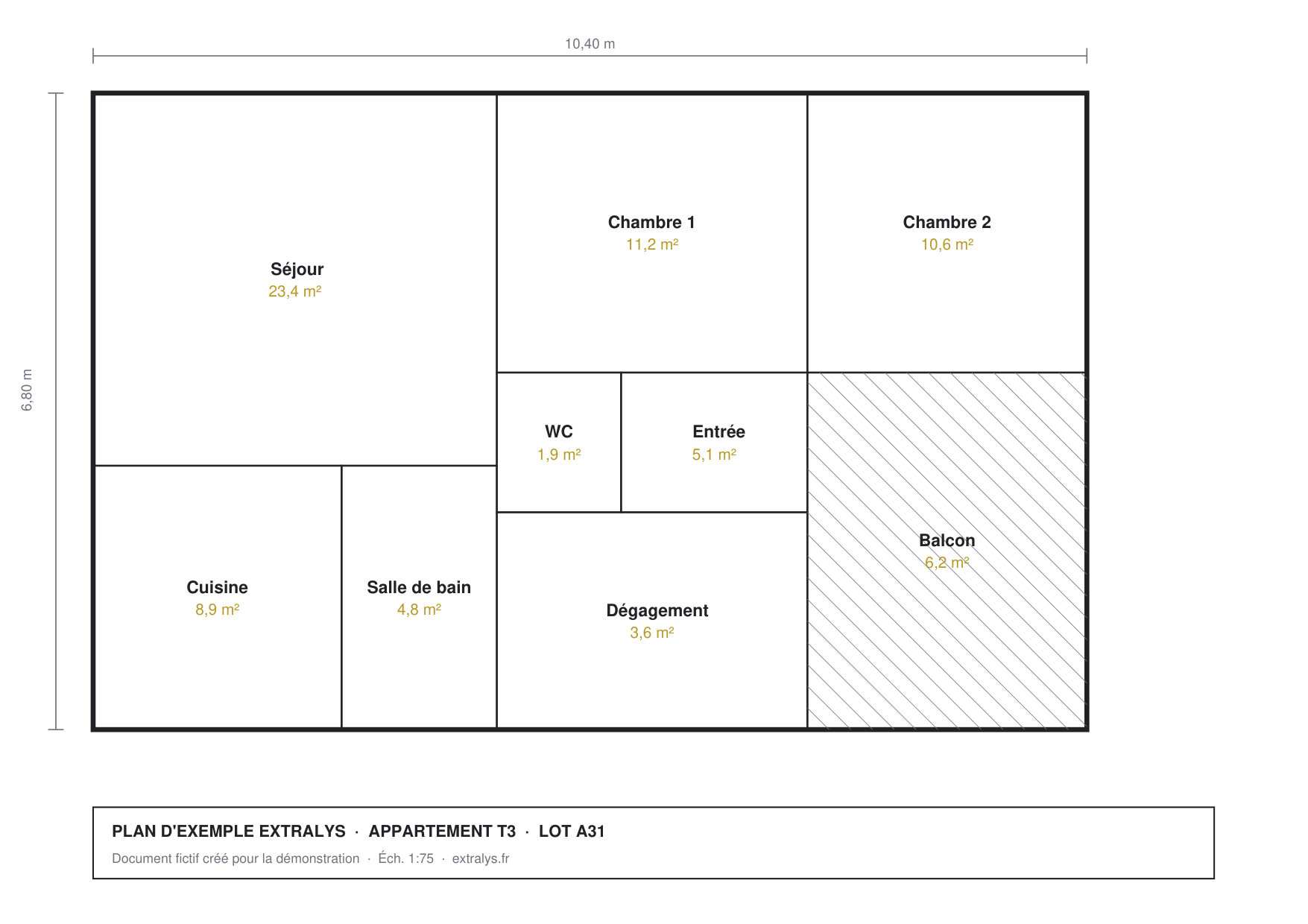 Plan d'exemple&nbsp;: appartement T3
